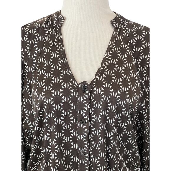 Etcetera Size 0 Silk Rayon Blend Luxury Long Sleeve Brown Print Dress tie waist - Picture 2 of 8